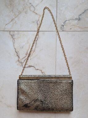 Kate Landry | Metallic Gold Evening Clutch with Chain Strap